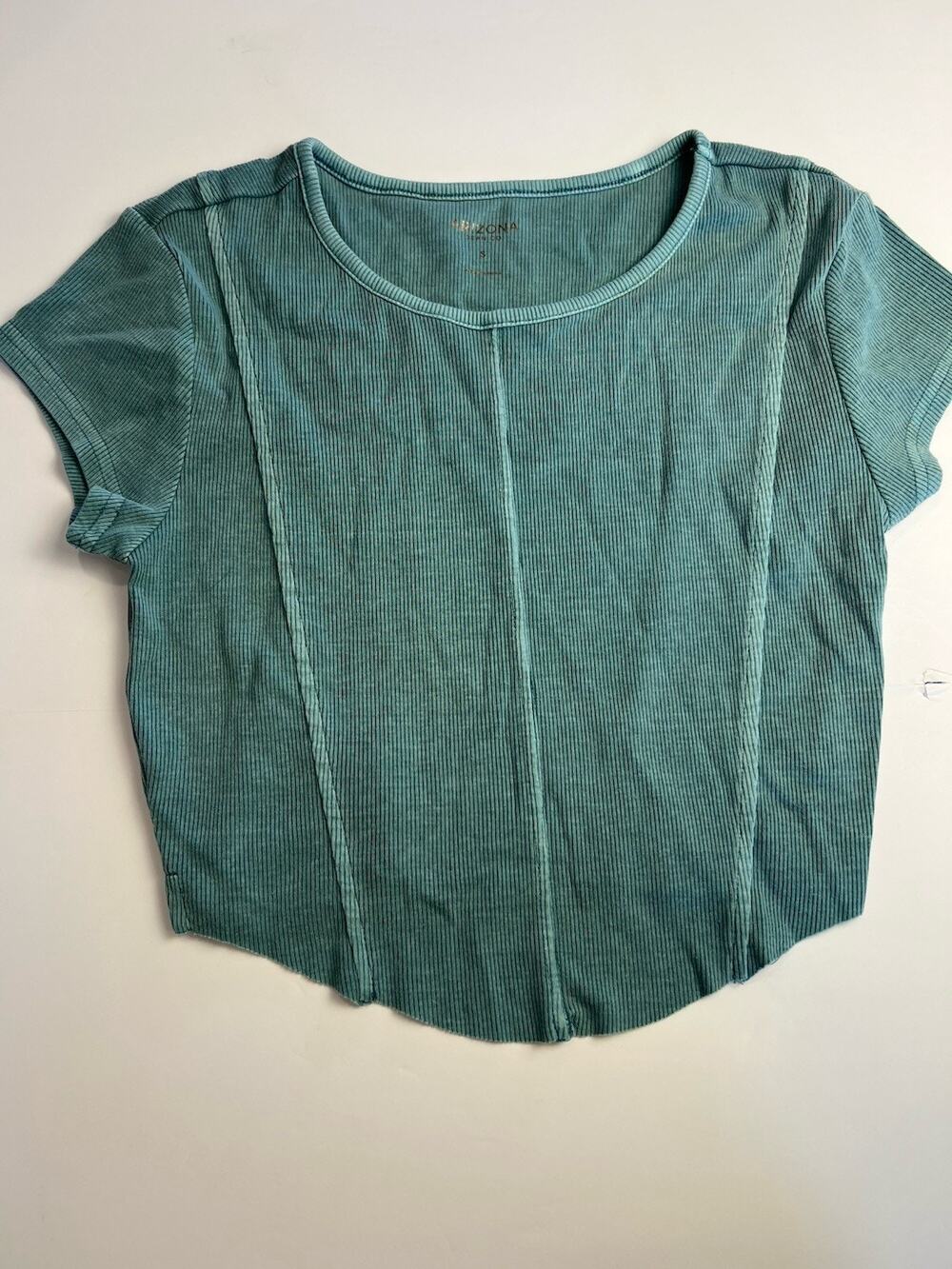 Arizona Jean Co Ribbed Tee Shirt Top Small Sage Green Exposed Seam Cropped Y2K